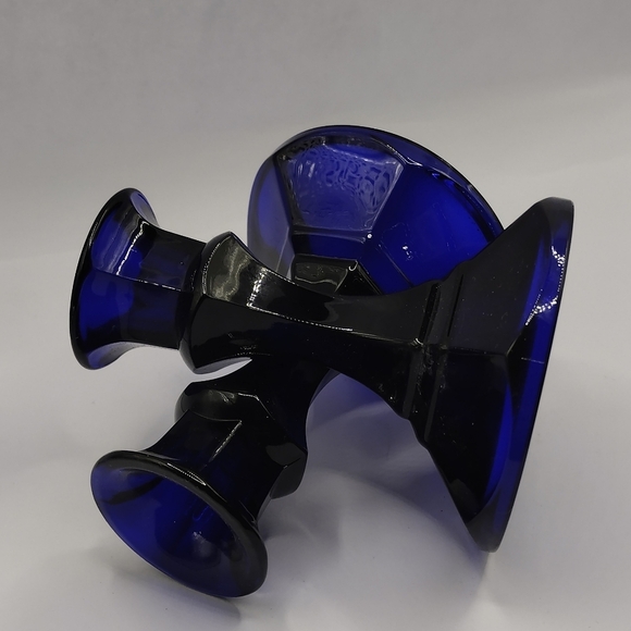 Vintage Libbey Cobalt Blue Worthington Panel Taper Candle Holders 4" - Picture 4 of 5